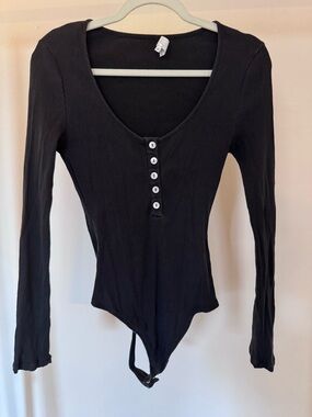 Privacy Please Black Ribbed Long Sleeve Jess Bodysuit